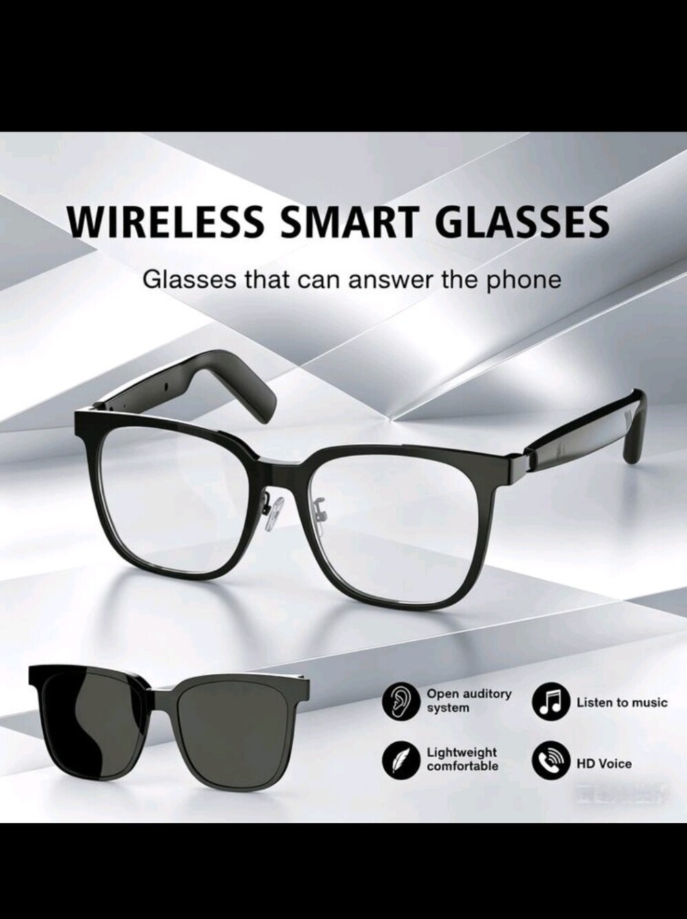 Wireless Smart Glasses with Bluetooth Audio - Black